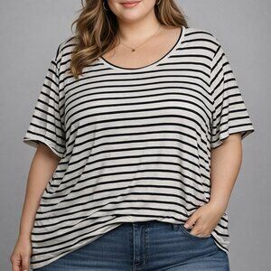 Duluth Trading White Black Stripes Short Sleeve Cotton Top Women's Plus Size 3X